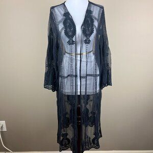 Artesia Lace Duster Size M Black, Decorative Lace, 3/4 Sleeve
